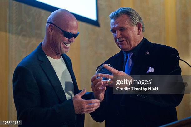Jim McMahon and Mike Ditka attend The Christopher & Dana Reeve Foundation's "A Magical Evening Chicago" at Peninsula Hotel on October 22, 2015 in...