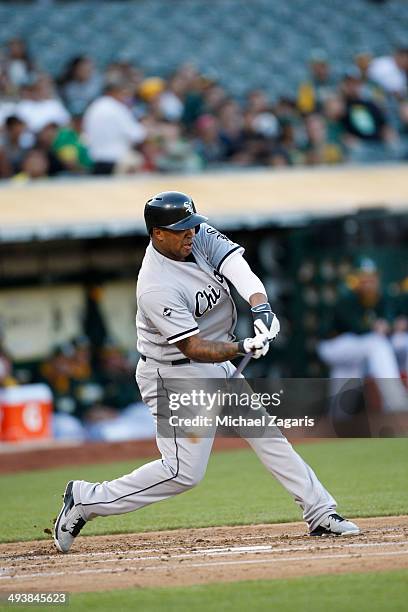 Dayan Viciedo of the Chicago White Sox bats during the game against the Oakland Athletics at O.co Coliseum on May 12, 2014 in Oakland, California....