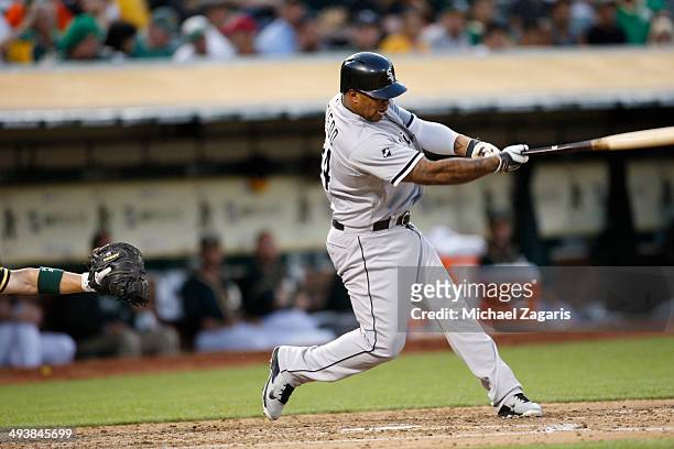Dayan Viciedo of the Chicago White Sox bats during the game against the Oakland Athletics at O.co Coliseum on May 12, 2014 in Oakland, California....