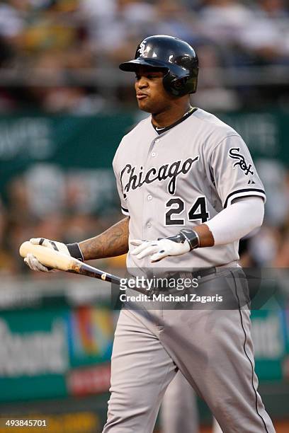 Dayan Viciedo of the Chicago White Sox stands on the field during the game against the Oakland Athletics at O.co Coliseum on May 12, 2014 in Oakland,...