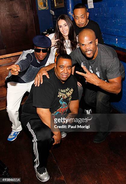Brother Marquis, DJ Charlie Chan, Ashley Spillane, President, Rock the Vote, Fresh Kid Ice and Darryl "DMC" McDaniels pose for a photo backstage at...