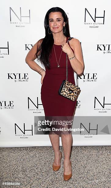 Personality Kyle Richards attends the Nicky Hilton x Linea Pelle launch celebration at Kyle by Alene Too on October 22, 2015 in Beverly Hills,...