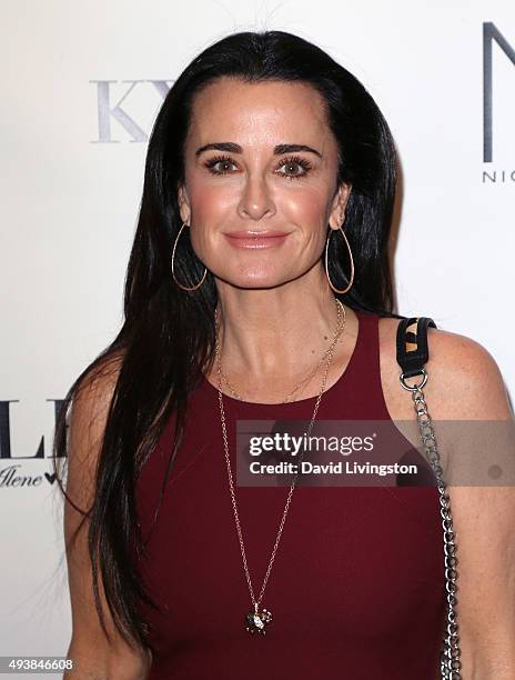 Personality Kyle Richards attends the Nicky Hilton x Linea Pelle launch celebration at Kyle by Alene Too on October 22, 2015 in Beverly Hills,...