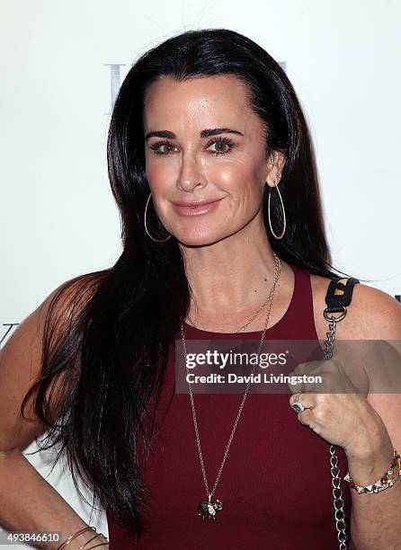 Personality Kyle Richards attends the Nicky Hilton x Linea Pelle launch celebration at Kyle by Alene Too on October 22, 2015 in Beverly Hills,...