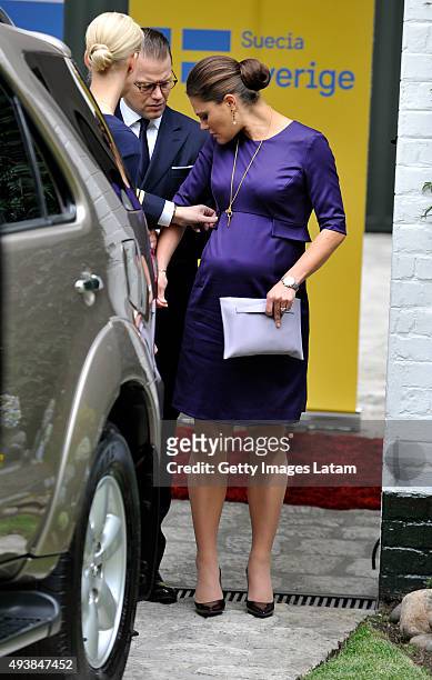 Crown Princess Victoria of Sweden and Prince Daniel of Sweden get ready to go for a private meeting with Colombia's president Juan Manuel Santos...