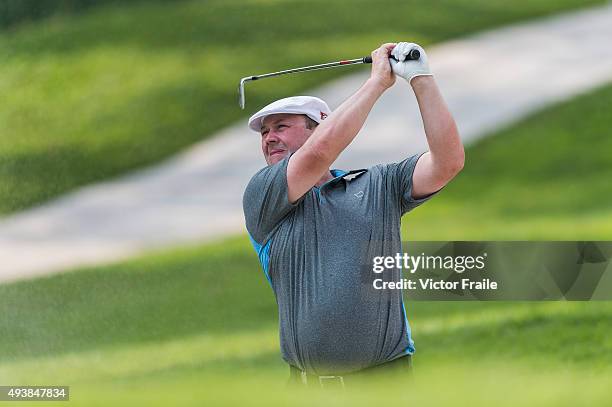 Chris Doak of Scotland plays a shot on the 3rd hole during the second round of the UBS Hong Kong Open at the Hong Kong Golf Club on October 23, 2015...