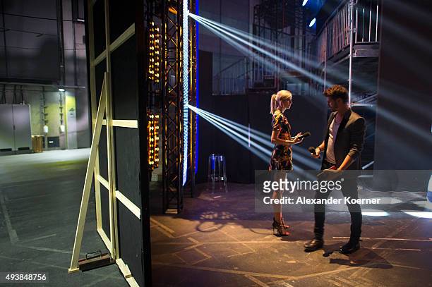 Lena Gercke and Thore Schoelermann are seen during rehearsals for the television talent show 'The Voice of Germany' on September 29, 2015 in Berlin,...