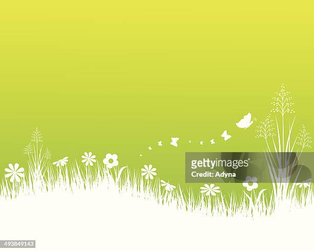 stockillustraties, clipart, cartoons en iconen met spring landscape - butterfly white background