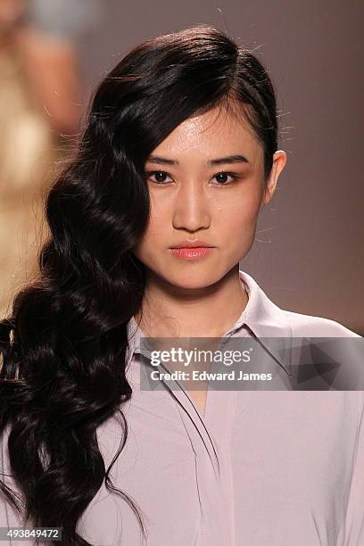 Model walks the runway at the Rachel Sin Spring/Summer 2016 fashion show during World Mastercard fashion week on October 22, 2015 at David Pecaut...