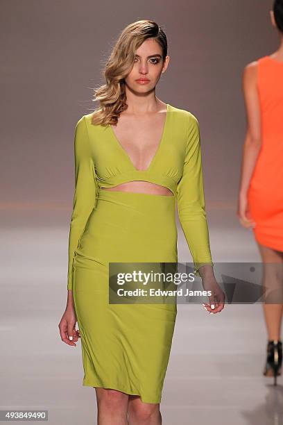 Model walks the runway at the Rachel Sin Spring/Summer 2016 fashion show during World Mastercard fashion week on October 22, 2015 at David Pecaut...