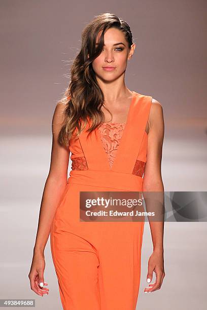 Model walks the runway at the Rachel Sin Spring/Summer 2016 fashion show during World Mastercard fashion week on October 22, 2015 at David Pecaut...