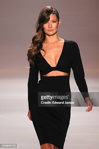 Model walks the runway at the Rachel Sin Spring/Summer 2016 fashion show during World Mastercard fashion week on October 22, 2015 at David Pecaut...