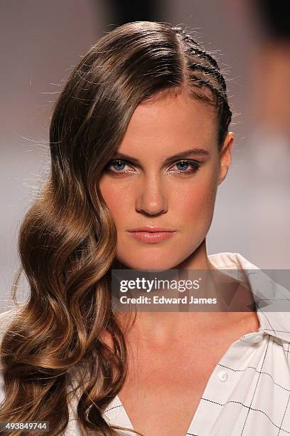 Model walks the runway at the Rachel Sin Spring/Summer 2016 fashion show during World Mastercard fashion week on October 22, 2015 at David Pecaut...