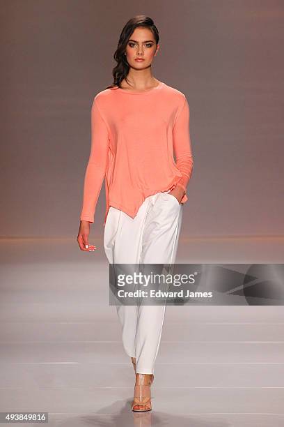 Model walks the runway at the Rachel Sin Spring/Summer 2016 fashion show during World Mastercard fashion week on October 22, 2015 at David Pecaut...