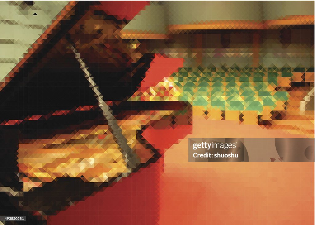 Colorful vector piano in concert hall background