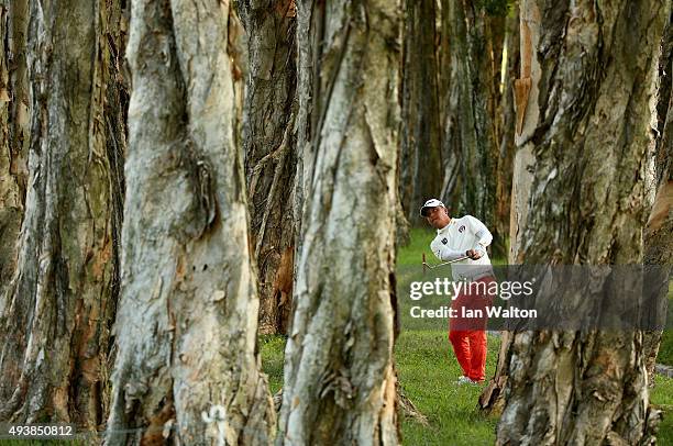 Lu Wei-Chih of Taiwan in action during the second round of the Hong Kong open at The Hong Kong Golf Club on October 23, 2015 in Hong Kong, Hong Kong.