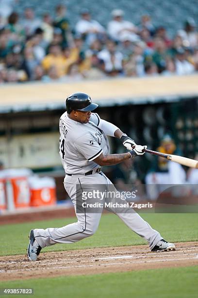Dayan Viciedo of the Chicago White Sox bats during the game against the Oakland Athletics at O.co Coliseum on May 13, 2014 in Oakland, California....