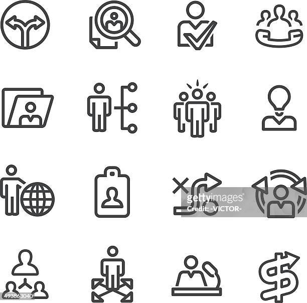 human resource and business strategy icons - line series - interactive whiteboard icon stock illustrations
