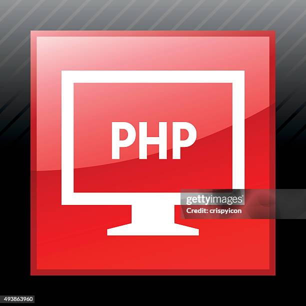 computer monitor icon on a square button. - sleekseries - tv programming stock illustrations