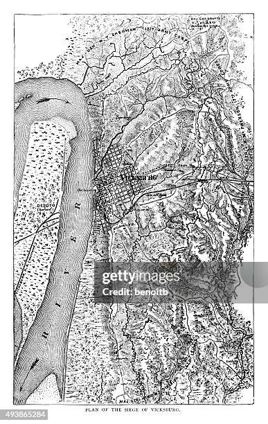 plan of the siege of vicksburg - yazoo river stock illustrations