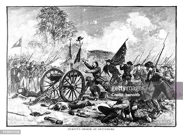 pickett's charge at gettysburg - civil war gun stock illustrations