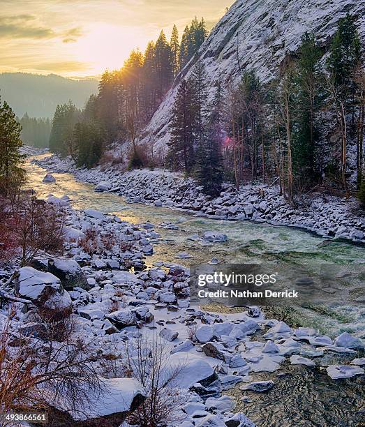 wenatchee river sunrise reflections - leavenworth washington stock pictures, royalty-free photos & images