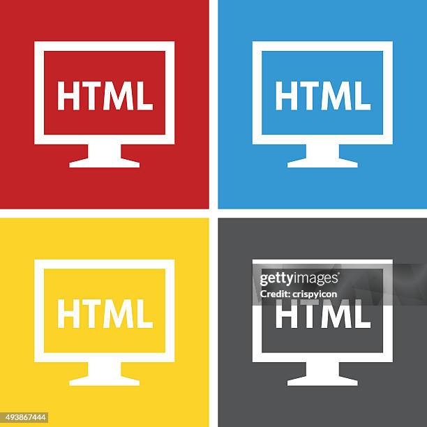 computer monitor icon on square buttons. - squareseries - tv programming stock illustrations