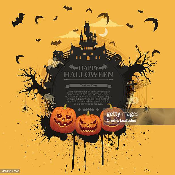 stockillustraties, clipart, cartoons en iconen met halloween banner [jack o' lantern world] - landhuis