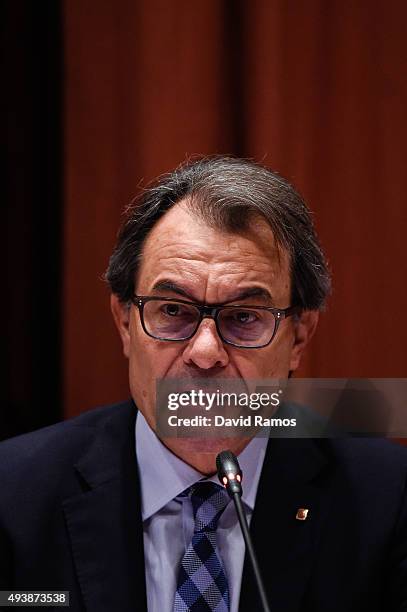 Acting President of Catalonia Artur Mas answers questions from members of the Parliament on October 23, 2015 in Barcelona, Spain. Artur Mas appeared...