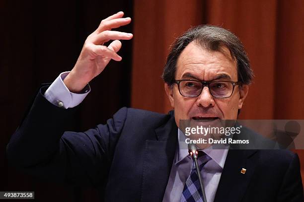 Acting President of Catalonia Artur Mas answers questions from members of the Parliament on October 23, 2015 in Barcelona, Spain. Artur Mas appeared...