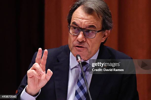 Acting President of Catalonia Artur Mas answers questions from members of the Parliament on October 23, 2015 in Barcelona, Spain. Artur Mas appeared...