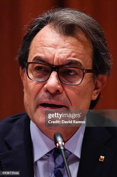 Acting President of Catalonia Artur Mas answers questions from members of the Parliament on October 23, 2015 in Barcelona, Spain. Artur Mas appeared...