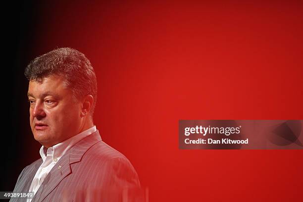 Ukrainian's President Elect Petro Poroshenko, speaks to the media during a press conference on May 26, 2014 in Kiev, Ukraine. Although the official...