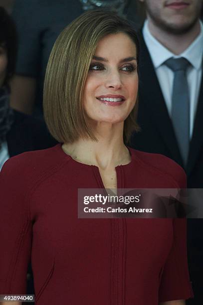 Queen Letizia of Spain attends several audiences during the "Princess of Asturias" Awards 2015 at the Reconquista Hotel on October 23, 2015 in...