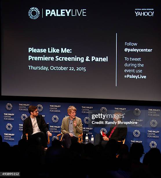 Actor/writer Thomas Ward, actor/creator Josh Thomas and senior entertainment editor Jarett Wieselman attend the discussion panel for "Please Like Me"...