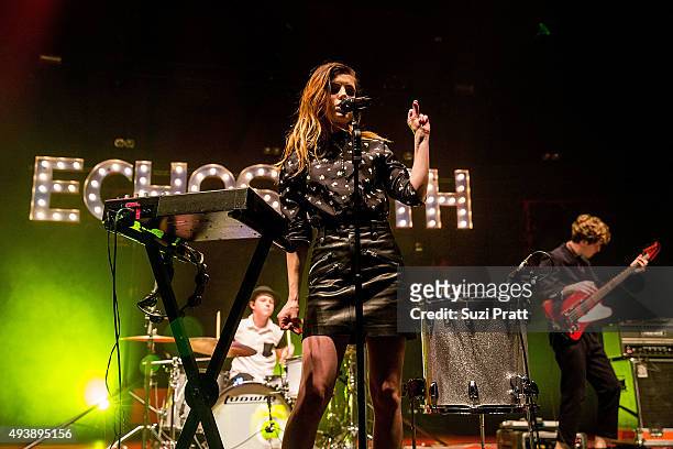 Sydney Sierota and Jamie Sierota of Echosmith perform at Paramount Theatre on October 22, 2015 in Seattle, Washington.