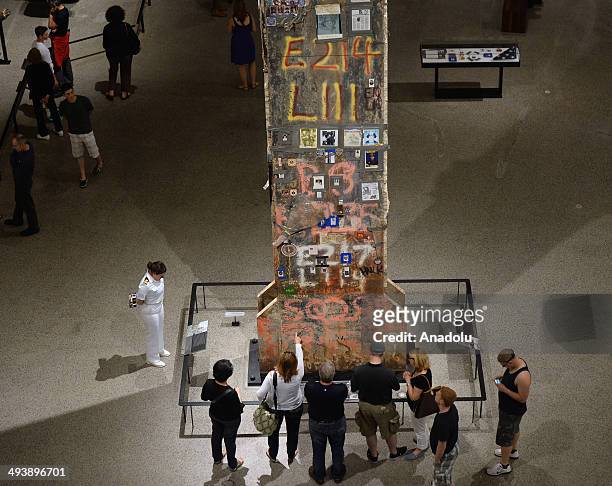 People visit the National 9/11 Memorial Museum in New York, United States on May 25, 2014. The National 9/11 Memorial Museum was opened to the public...