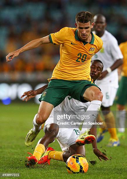 Dario Vidosic of the Socceroos controls the ball during the International Friendly match between the Australian Socceroos and South Africa at ANZ...