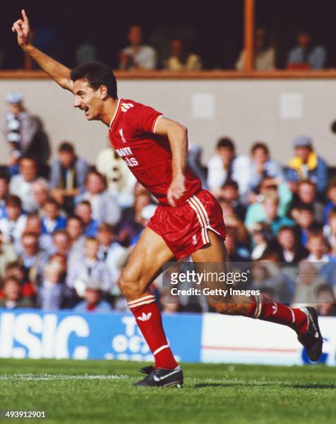 Liverpool player Ian Rush celebrates after scoring during the League Division One match between Newcastle United and Liverpool at St James' Park on...