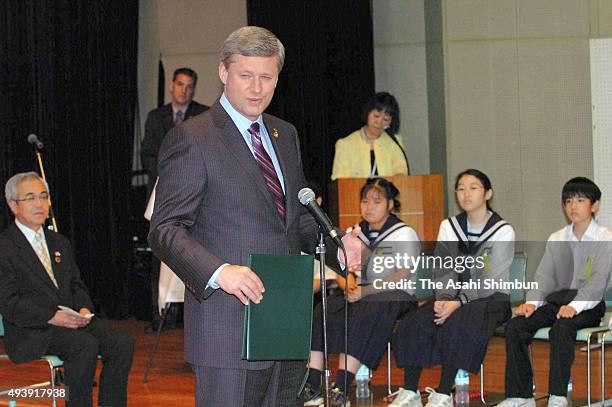 Canadian Prime Minister Stephen Harper attends the kids environment summit on the sidelines of the G8 Summit on July 7, 2008 in Date, Hokkaido, Japan.