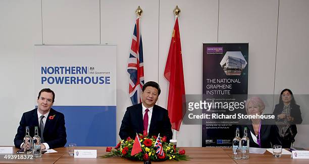 Chancellor of the Exchequer George Osborne, the President of the People's Republic of China Mr Xi Jinping and and Prof Nancy Rothwell tour the...