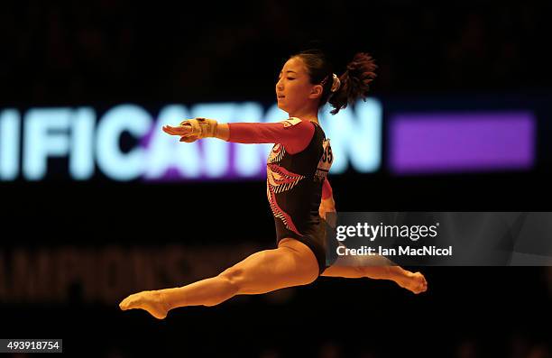 Asuka Teramoto of Japan competes on the Floor during Day One of the 2015 World Artistic Gymnastics Championships at The SSE Hydro on October 23, 2015...