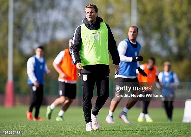 Tim Sherwood manager of Aston Villa in action during a Aston Villa training session at the club's training ground at Bodymoor Heath on October 23,...