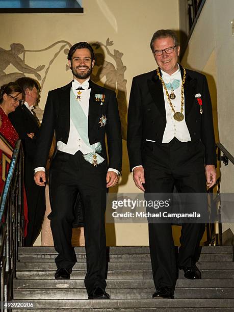 Prince Carl Phillip and IVA's CEO Leif Johansson attend The Royal Swedish Academy of Engineering Sciences' Formal Gathering on October 23rd, 2015 in...