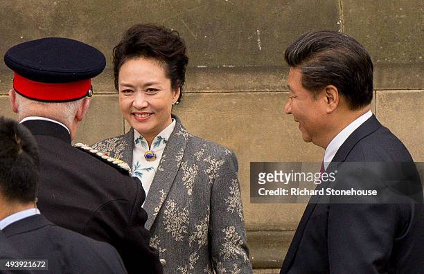 President Xi Jinping and wife Peng Liyuan visit Manchester Town Hall on October 23, 2015 in Manchester, England. After listening to a presentation...