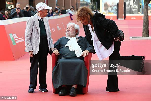 Plinio Fernando, Paolo Villaggio and Anna Mazzamauro attend a red carpet for 'Fantozzi' during the 10th Rome Film Fest on October 23, 2015 in Rome,...