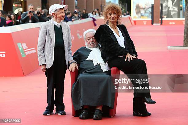 Plinio Fernando, Paolo Villaggio and Anna Mazzamauro attend a red carpet for 'Fantozzi' during the 10th Rome Film Fest on October 23, 2015 in Rome,...