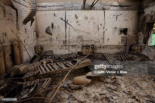 Beds and equipment sits incinerated in the former intensive care unit on October 14 in Kunduz, Afghanistan, in the aftermath of the U.S. Airstrike on...