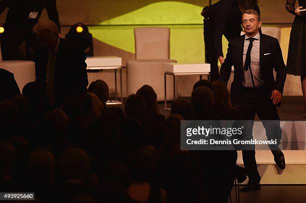President Wolfgang Niersbach leaves the stage during the Opening Gala of the German Football Museum on October 23, 2015 in Dortmund, Germany.