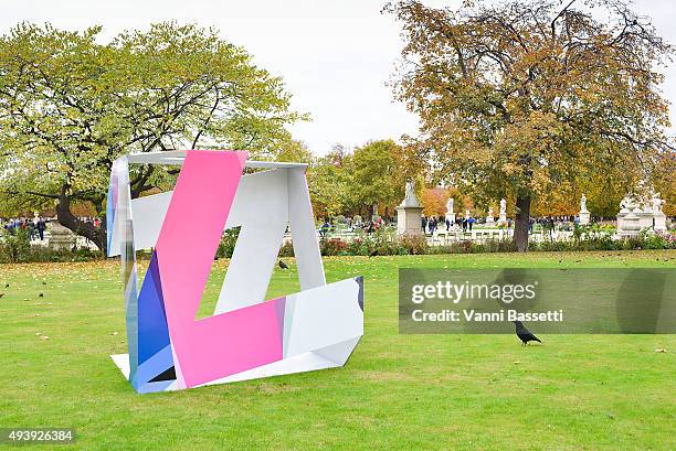 General view of the installation of the american artist Artie Vierkant for the Fiac Hors Les Murs program at the Tuileries Garden during the Fiac...